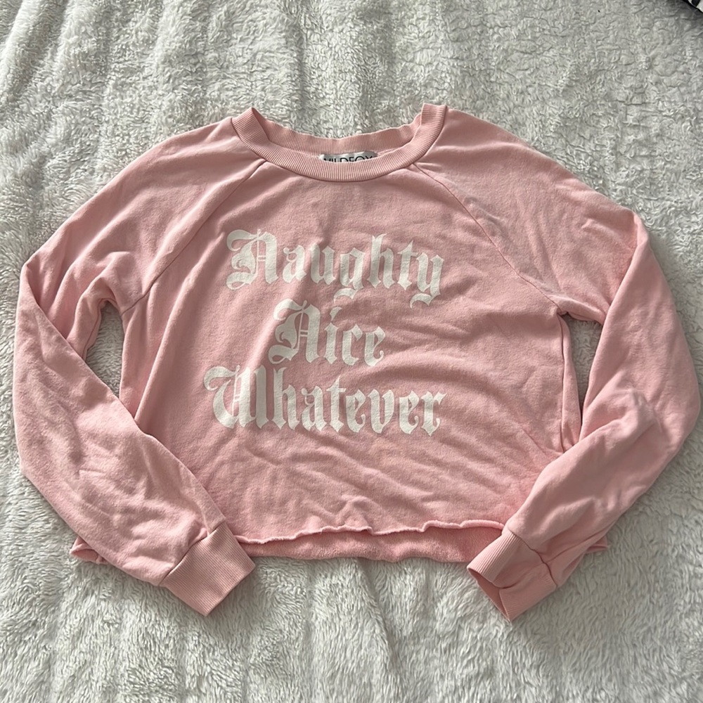 “naught nice whatever” baby pink long sleeve